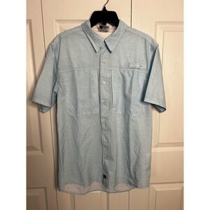 Salt Life SLX Men's H20 Short Sleeve Fishing Shirt, Airy Blue Heather, Medium